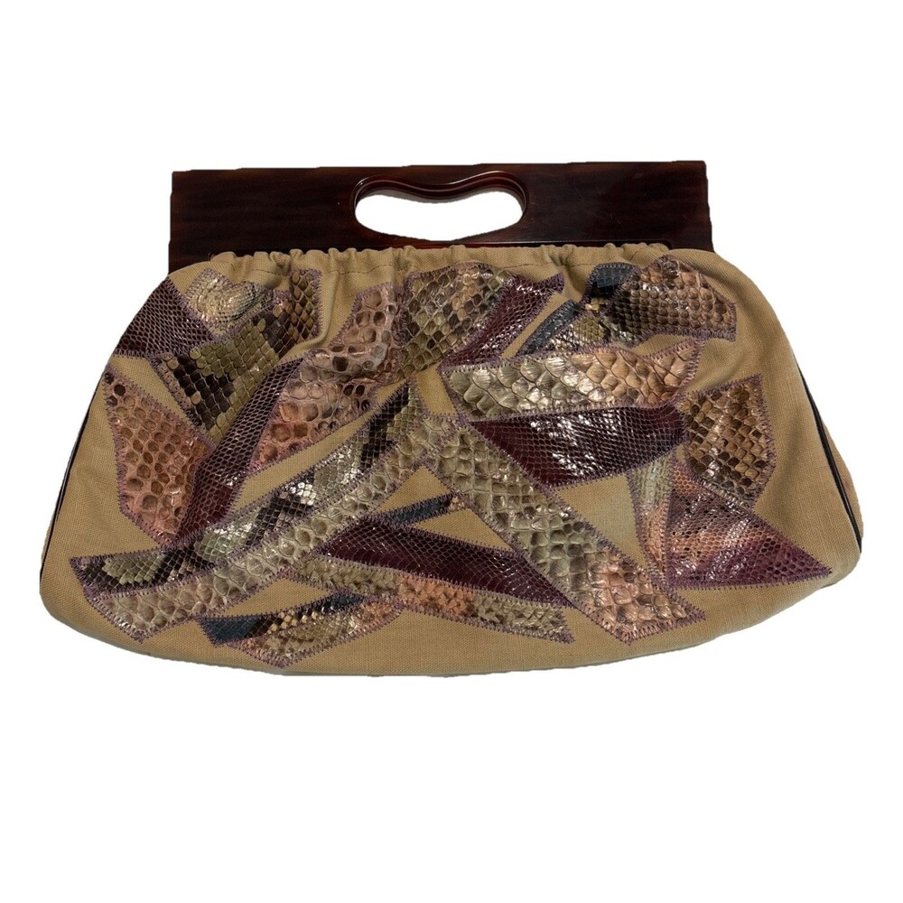 Vintage 70’s Bags By Varon handheld clutch purse snake skin patch work